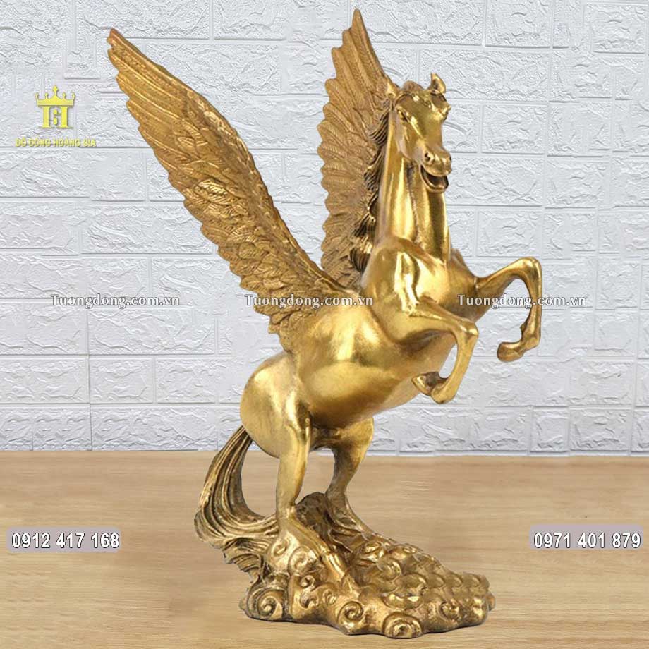 Tượng Đồng Ngựa Thần Có Cánh Pegasus Đứng Trên Mây Cao 25Cm